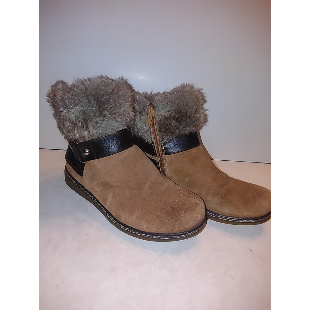Spring Step Women's Suede Leather Ankle Boots Size 6.5-7 (37) Faux Fur Collar